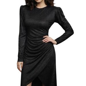 Vintage Jeanette St Martin Black Silver Ruched Evening Dress 80s Size 6